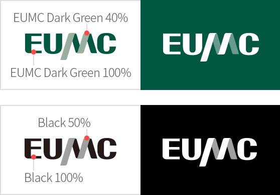 EUMC Dark Green 40%, EUMC Dark Green 100%, Black 50%, Balck 100%