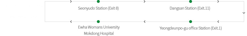 Ewha Womans University Urology Institute > Seonyudo station(Exit 8) > Dangsan station(Exit.11) > Yeongdeunpo-gu office station(Exit.1) > Omokgyo station(Exit.4) > Ewha Womans University Urology Institute